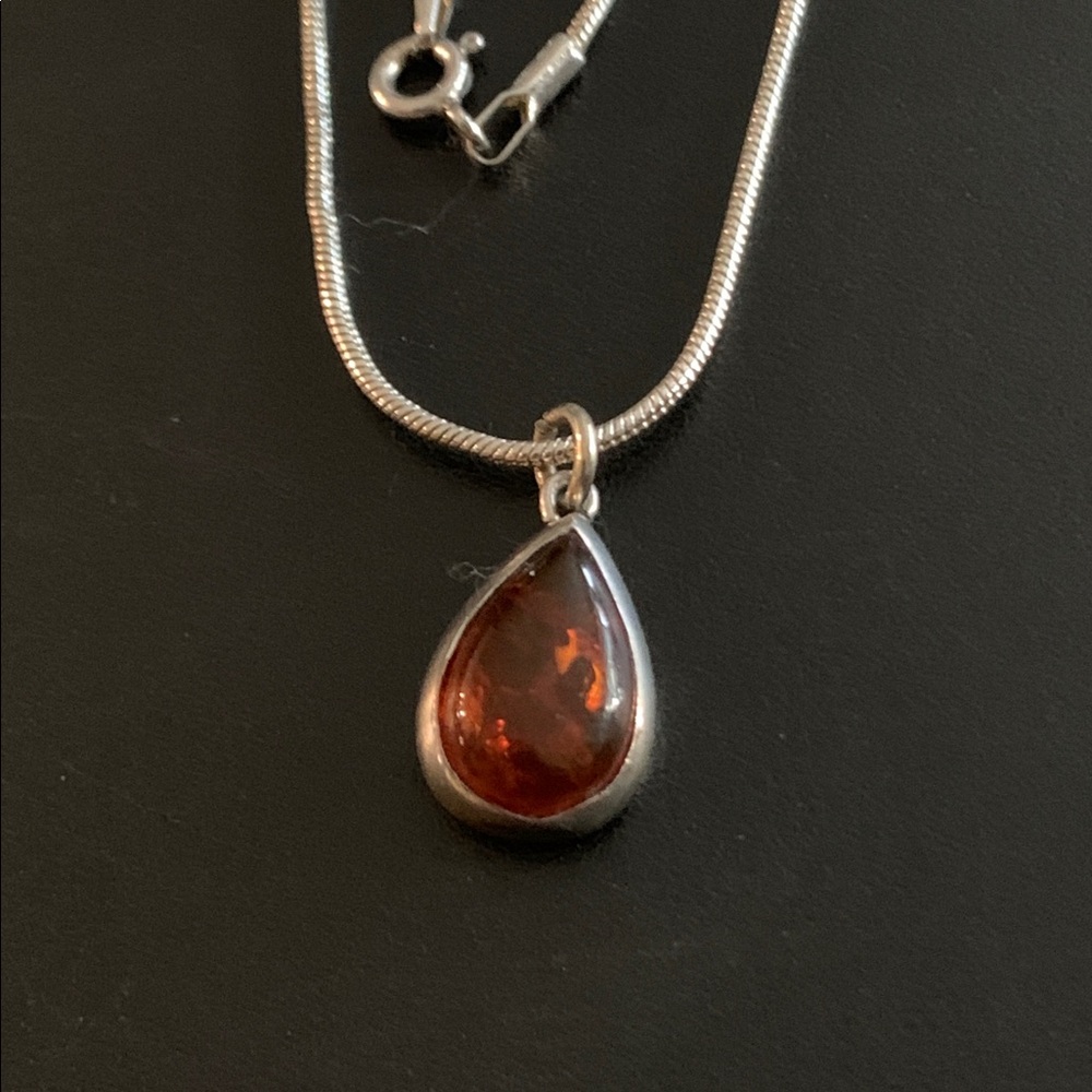 Silver tone Necklace with 925 Sterling Teardrop Pendant